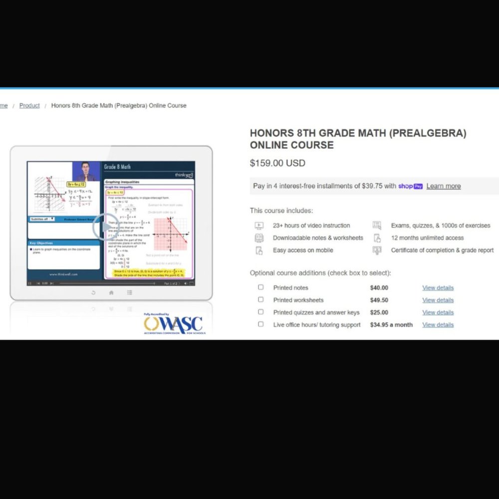 Code for Online Subscription: Thinkwell Math 8th Grade PreAlgebra Honors